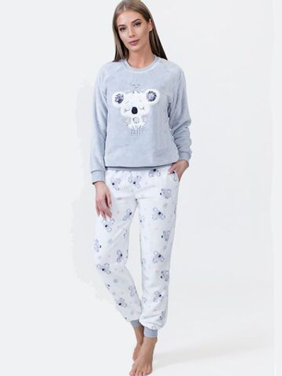 Уютная женская пижама с брюками на манжетах (Размер: L) (Цвет: серый)