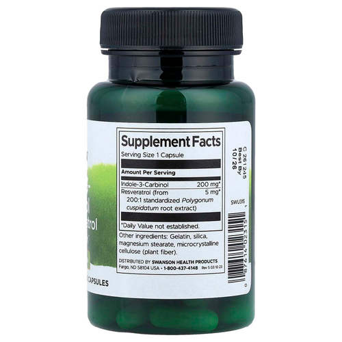 Swanson, индол-3-карбинол с ресвератролом, 60 капсул