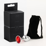 Серебристая анальная втулочка с красным кристаллом - 7 см. (Цвет: серебристый)