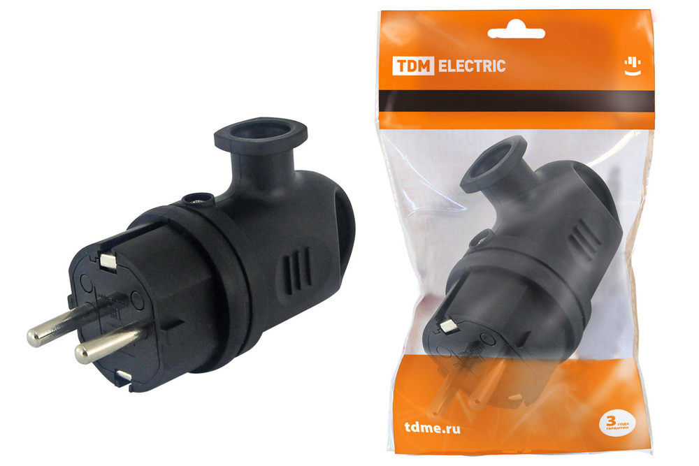 Вилка угловая с ушком каучук 2Р+РЕ 16А 250В IP44 TDM SQ0612-0004