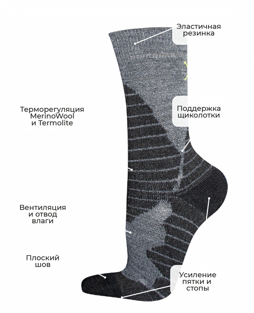 носки TALBERG, Altai Merino -15°C, цвет черный/серый, размер 36-38