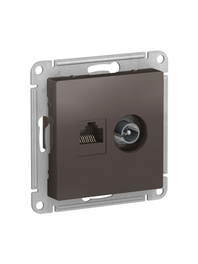 Розетка компьютерная + телевизионная 2-м AtlasDesign RJ45 кат.5E + TV механизм мокко SE ATN000689