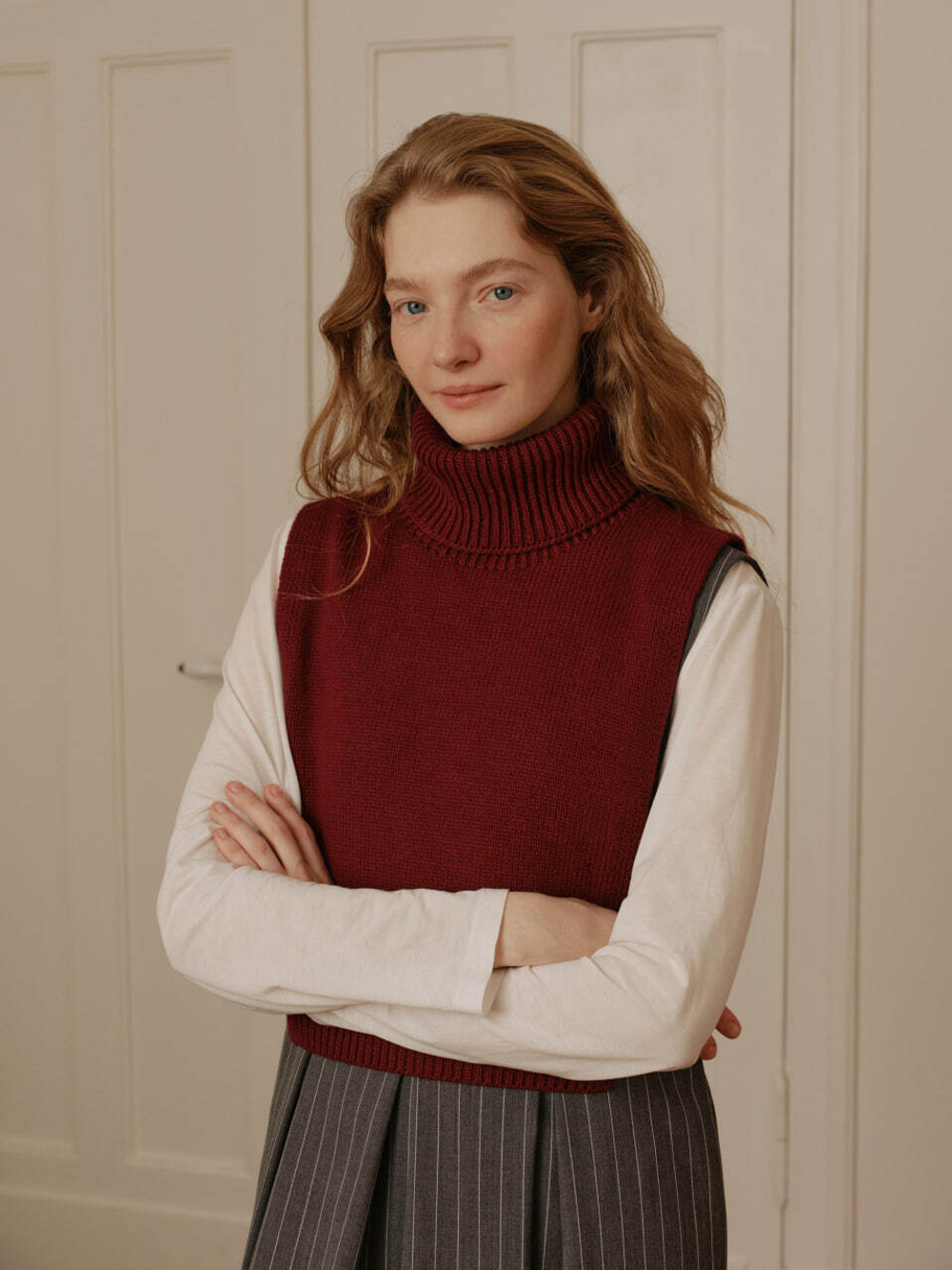 Манишка из кашемира с мериносом цвета бордо ПРЕДЗАКАЗ