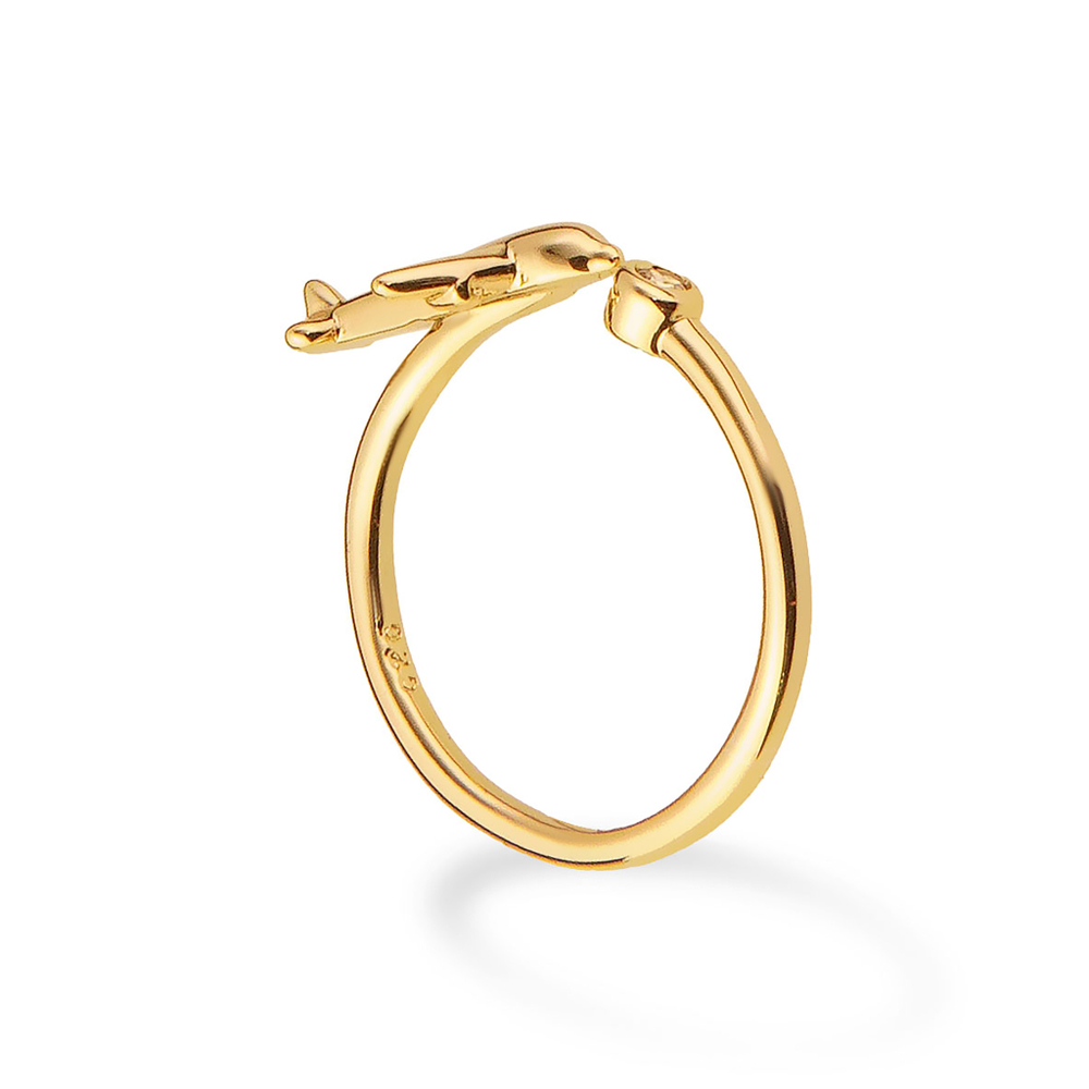 Латунное кольцо "Летящий самолёт" gold