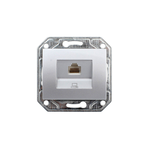 Розетка одинарная СП Корса компьютерная 5Е серебро.+накл