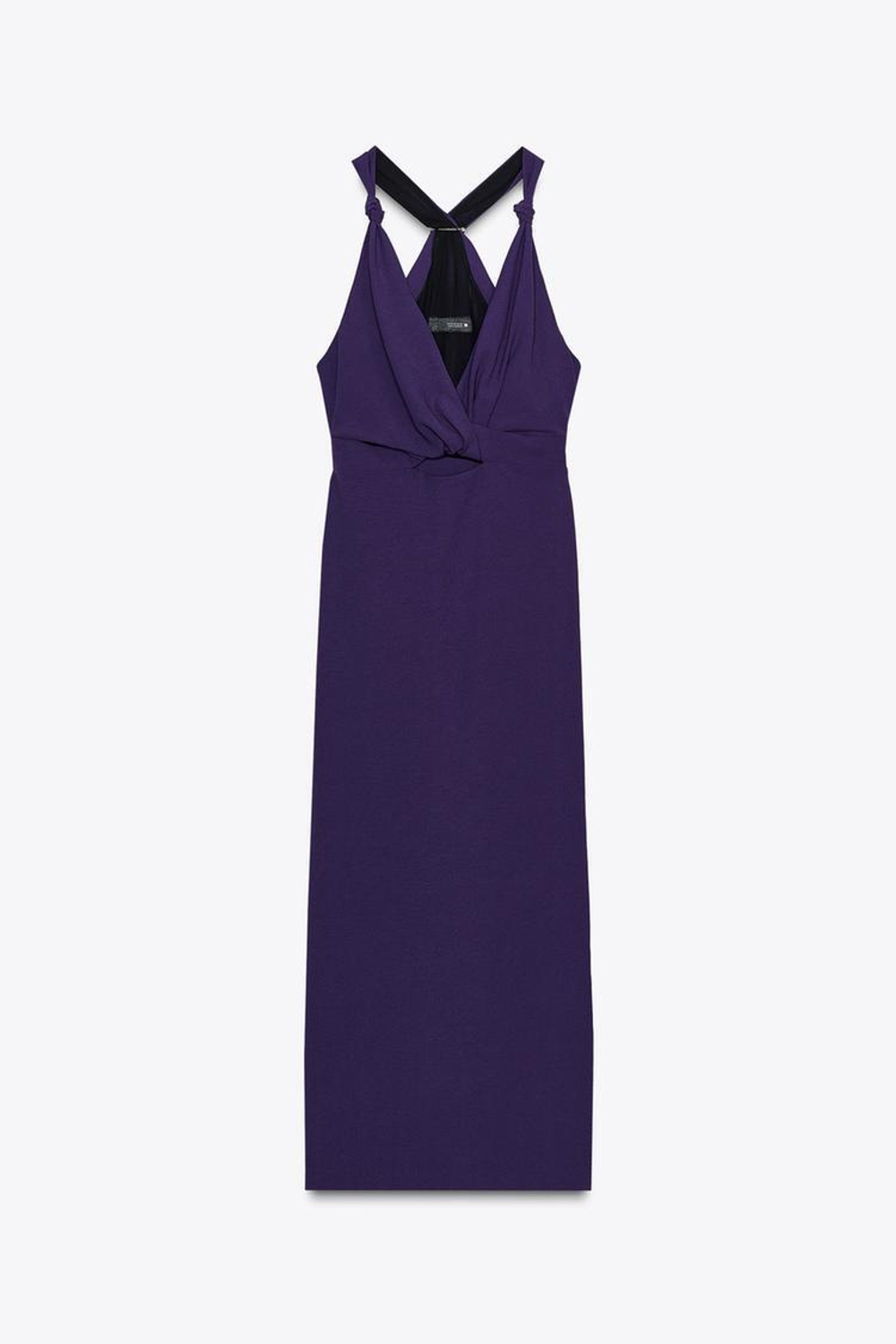 ZARA ПЛАТЬЕ МИДИ С УЗЛОМ И ФУРНИТУРОЙ, ПУРПУРНЫЙ