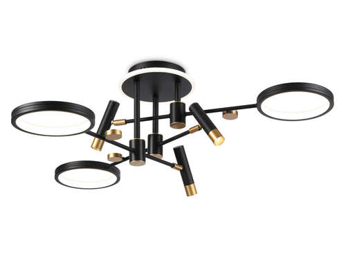 Потолочный светодиодный светильник с пультом управления FL51647/3+3 BK/GD черный/золото 76W 3000K-6400K D700*300 (ПДУ ИК)