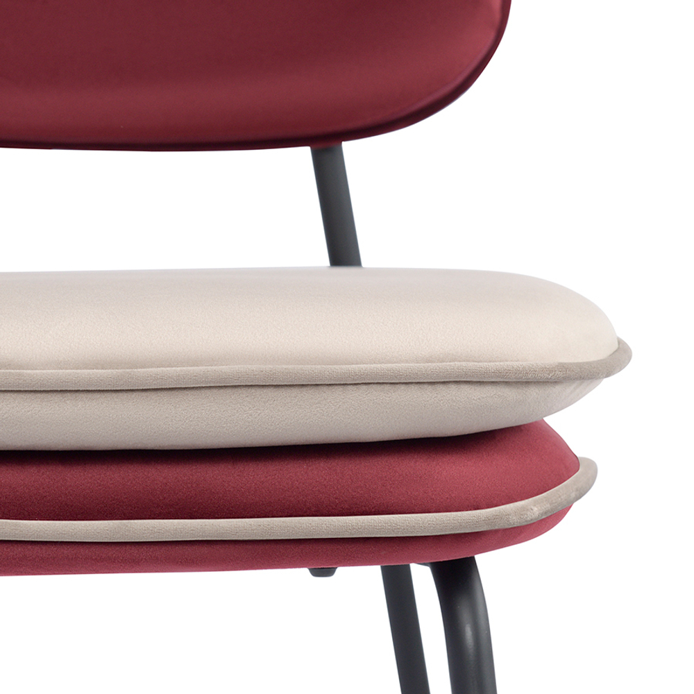 Стул полубарный с контрастным кантом Pea, велюр, бордовый/бежевый