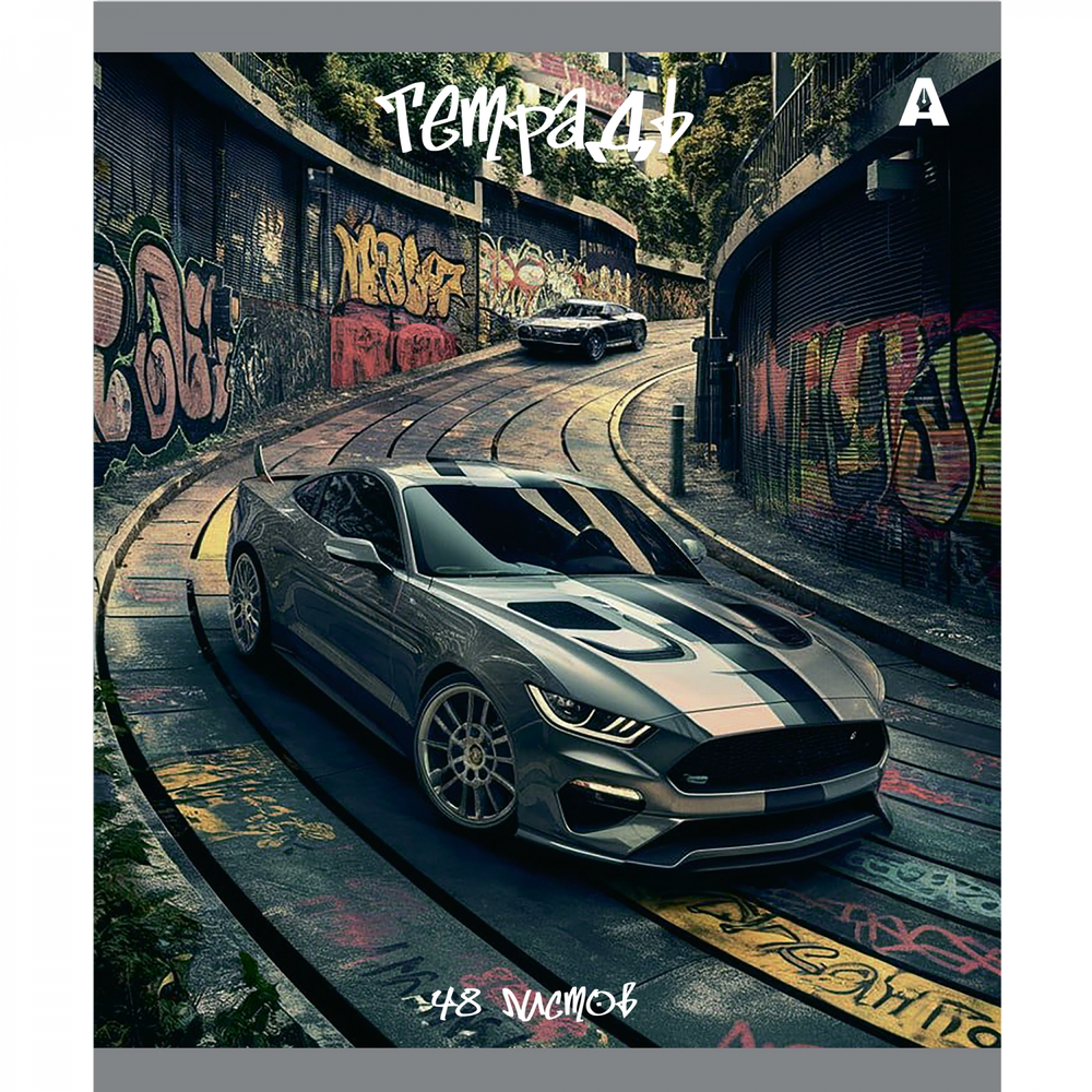 Тетрадь 48л., А5, клетка, Alingar "Car", скрепка, мелованый картон ( стандарт), блок офсет, 5 дизайнов в пленке т/у