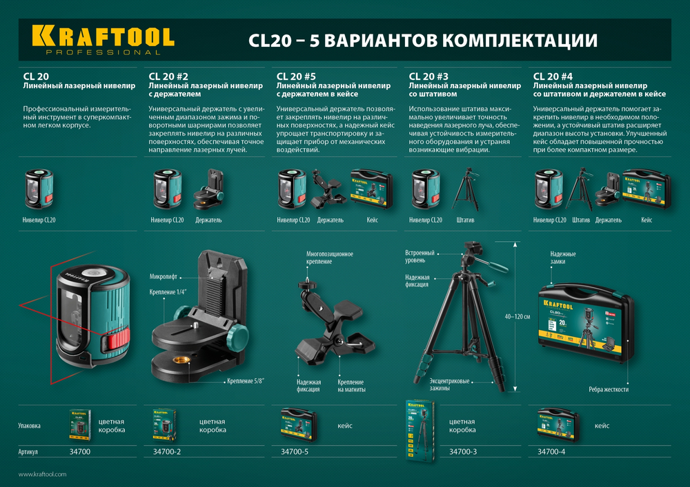 KRAFTOOL CL 20, лазерный нивелир (34700)