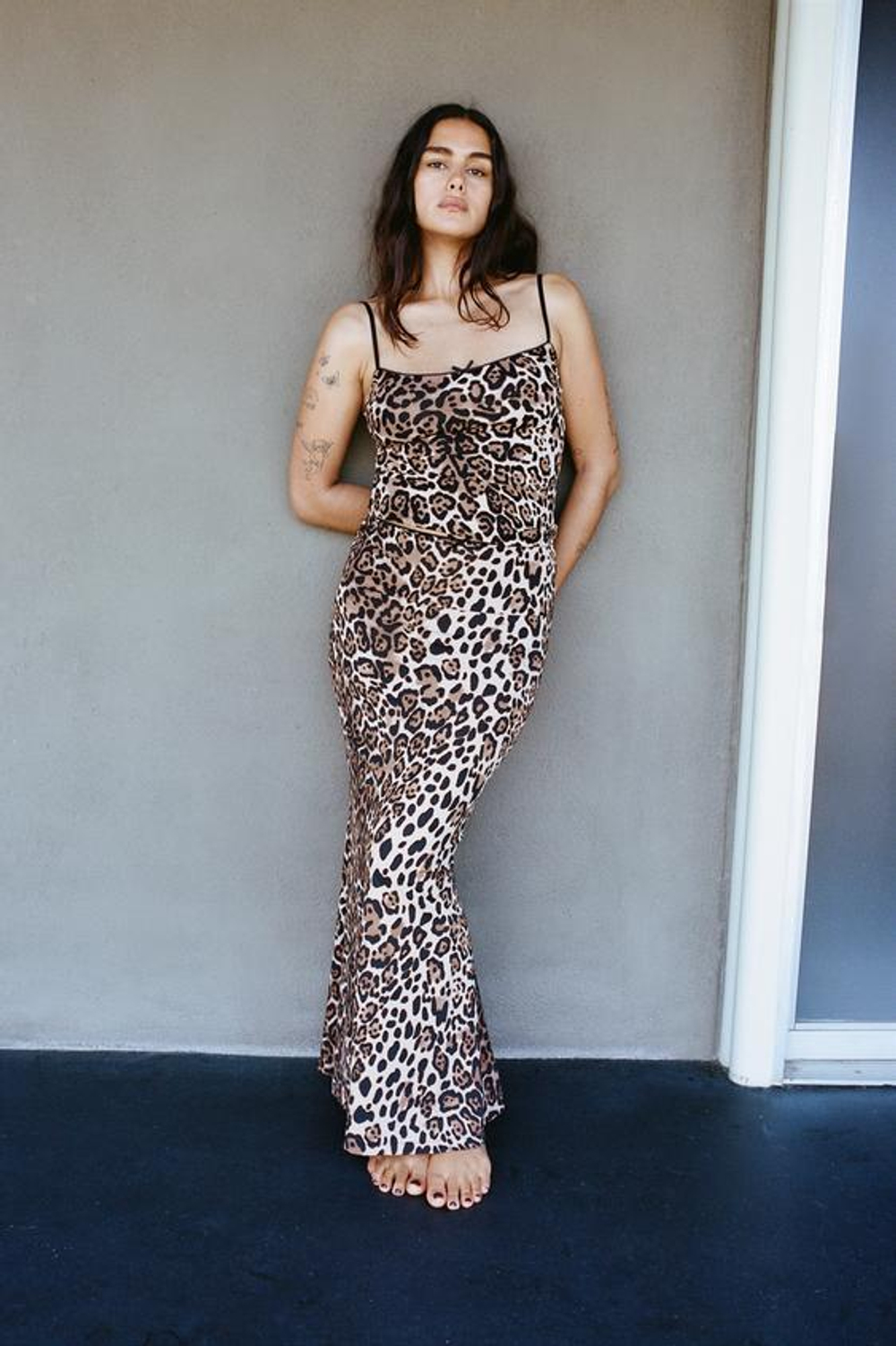 ZARA ТОП ИЗ СМЕСОВОГО ПОЛИАМИДА С БАНТИКОМ, ЛЕОПАРДОВЫЙ