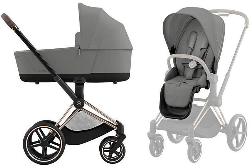 Коляска Cybex Priam IV Rosegold complete и автокресло Cloud G i-Size Ocean Blue Plus 3 в 1 Mirage Grey