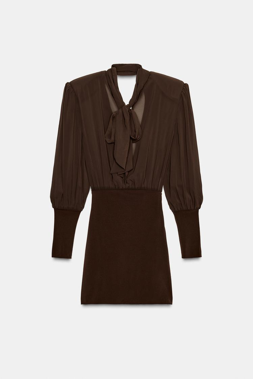 ZARA КОРОТКОЕ КОМБИНИРОВАННОЕ ПЛАТЬЕ, КОРИЧНЕВЫЙ