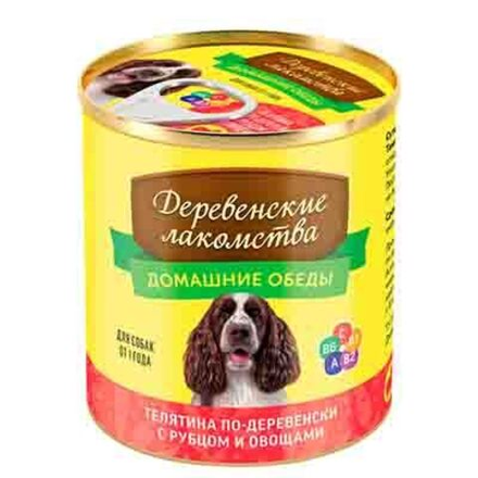 Деревенские Лакомства консервы д/собак "Домашние обеды" Телятина/рубец/овощи, 240гр(М)
