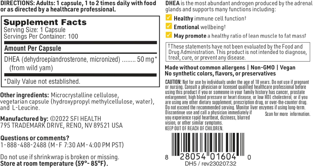 Klaire Labs - DHEA (50 MG) - 100 capsules