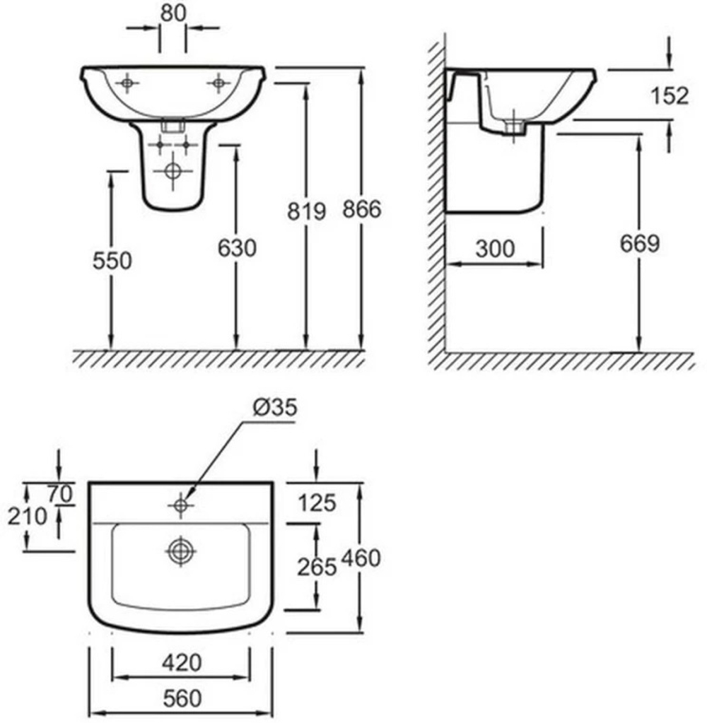 Раковина  Jacob Delafon Panache    56x46,5см.  E1434-00