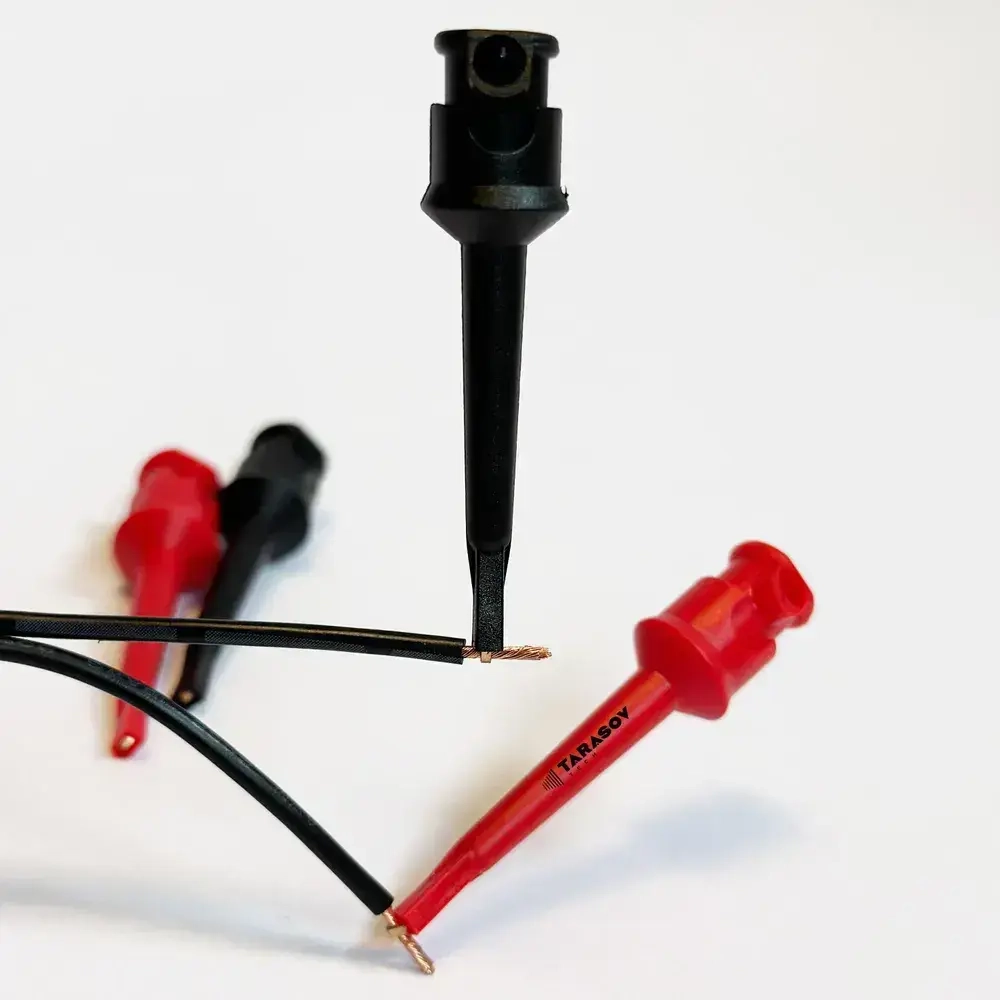 Зажим "крючок" для тестера, длина 40 мм, красный и черный (упак 4 шт)