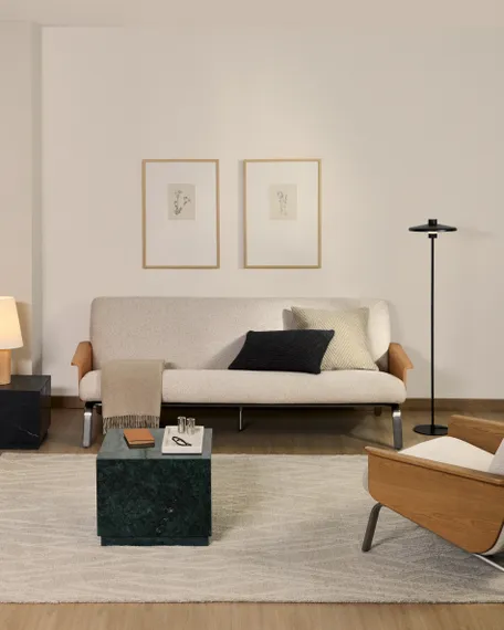 3-местный диван Amsen бежевый с подлокотниками из шпона дуба