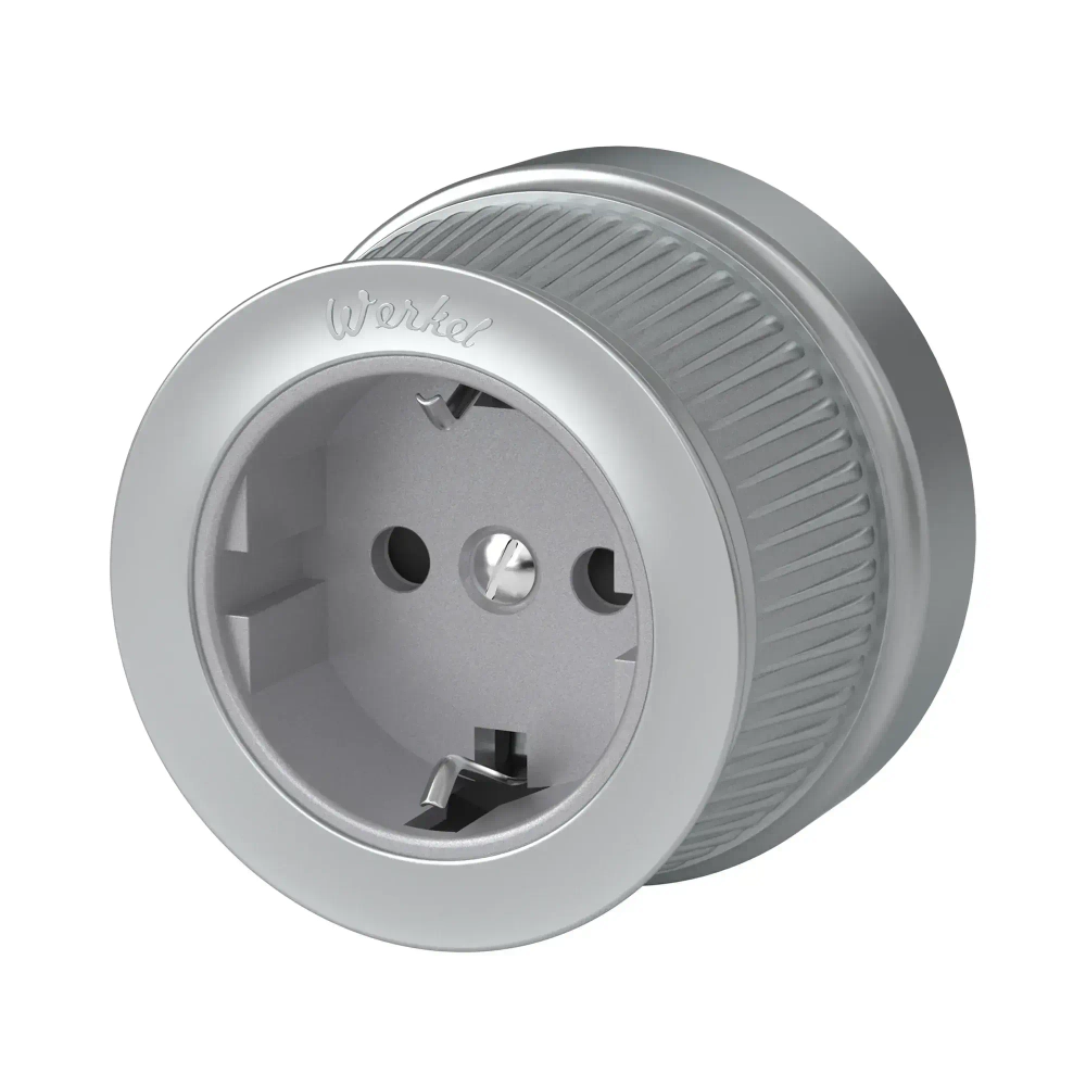 Розетка с заземлением и шторками (Матовый хром) Vintage WL19-10-02