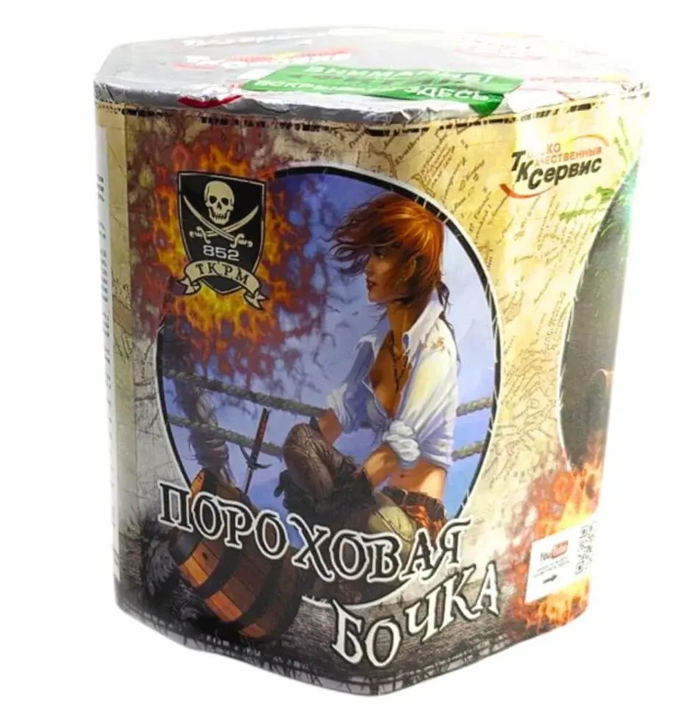 Батарея салютов Пороховая бочка (TKPM852) от ТК Сервис, 19 залпов, 25 мм