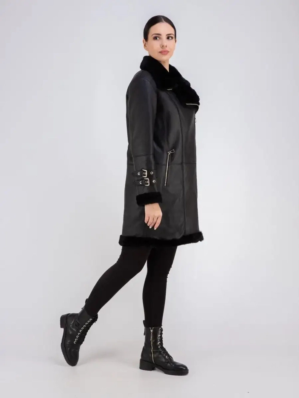 Дубленка натуральная авиатор длинная Турция