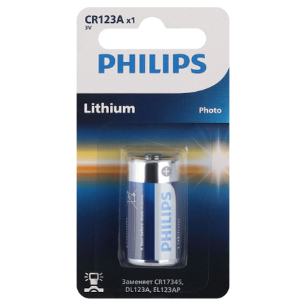Батарейки Philips CR123A/51 литиевые 1шт. CR123A-1BL (1/10/50/9900)