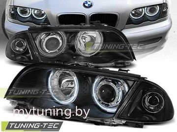 Передние фары Bmw 3 E46 angel eyes ccfl black