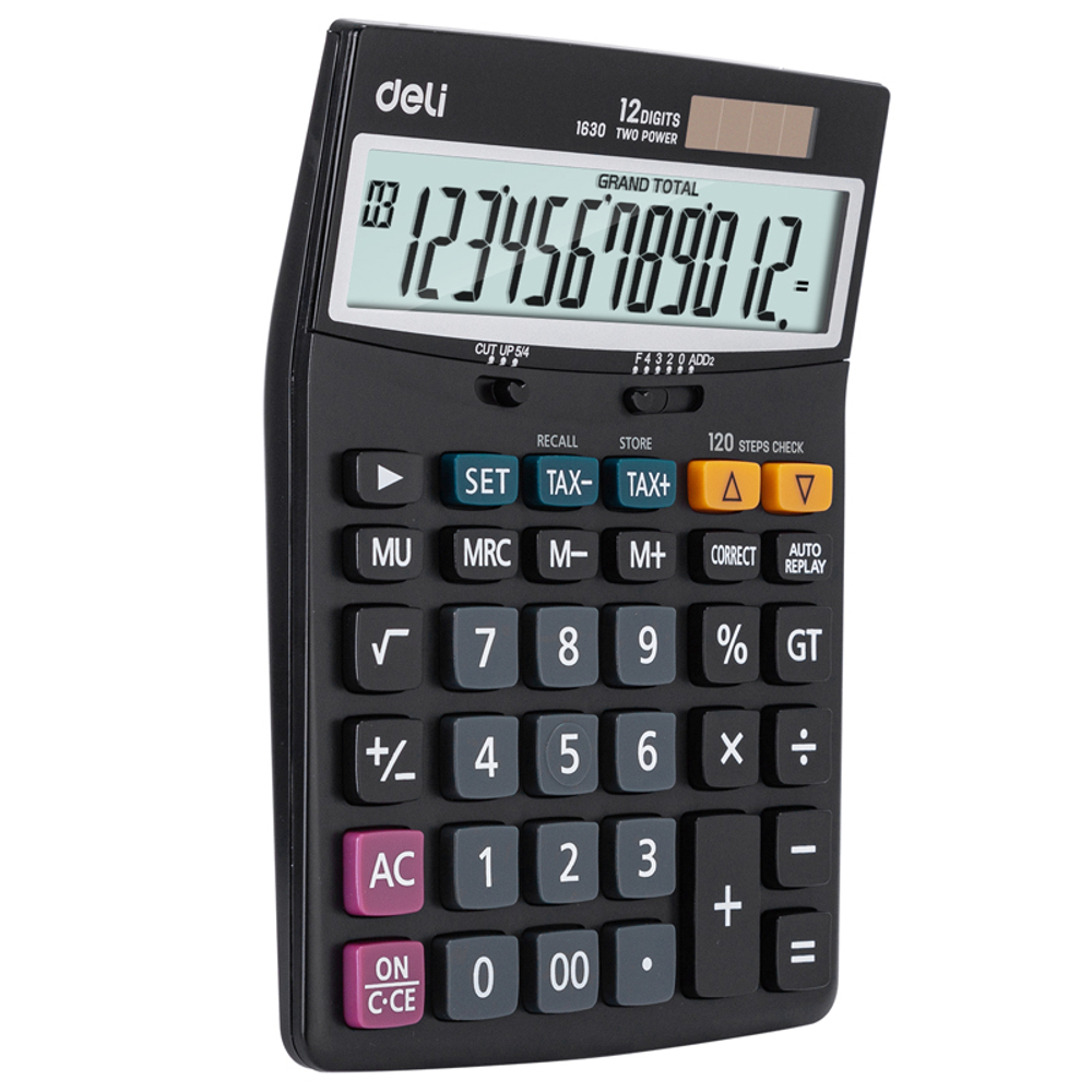 Калькулятор настольный DELI "1630" 12 разрядный, 188х140х40  мм, черный