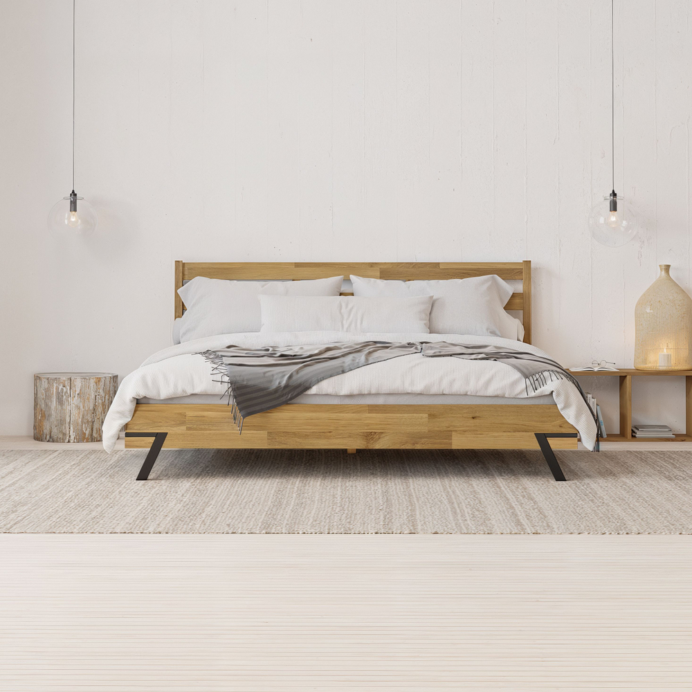 Кровать 160х200 Флеверс, двуспальная, деревянная, на ножках в стиле лофт, массив дуба, Dipriz