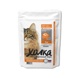 Полнорационный гипоаллергенный сухой корм "Холка" для кошек 42% мясных ингредиентов 3кг.