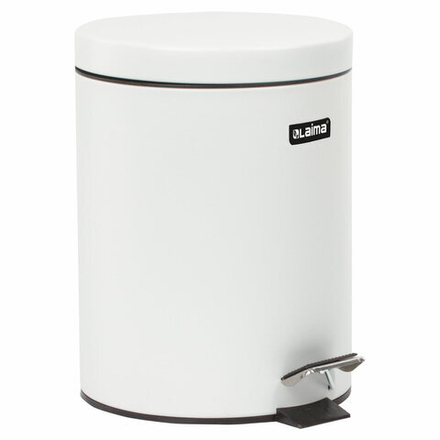 Ведро мусорное с педалью 5 литров "Classic", БЕЛОЕ ГЛЯНЦЕВОЕ, металлическое, со съемным внутренним ведром, LAIMA