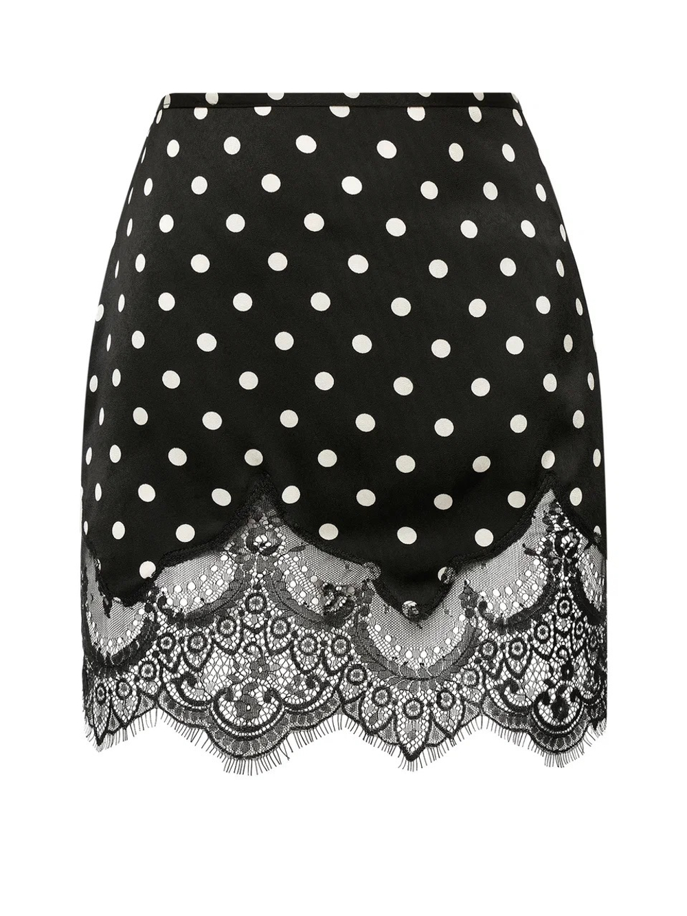 Шелковая мини юбка с кружевом в горох, Черная