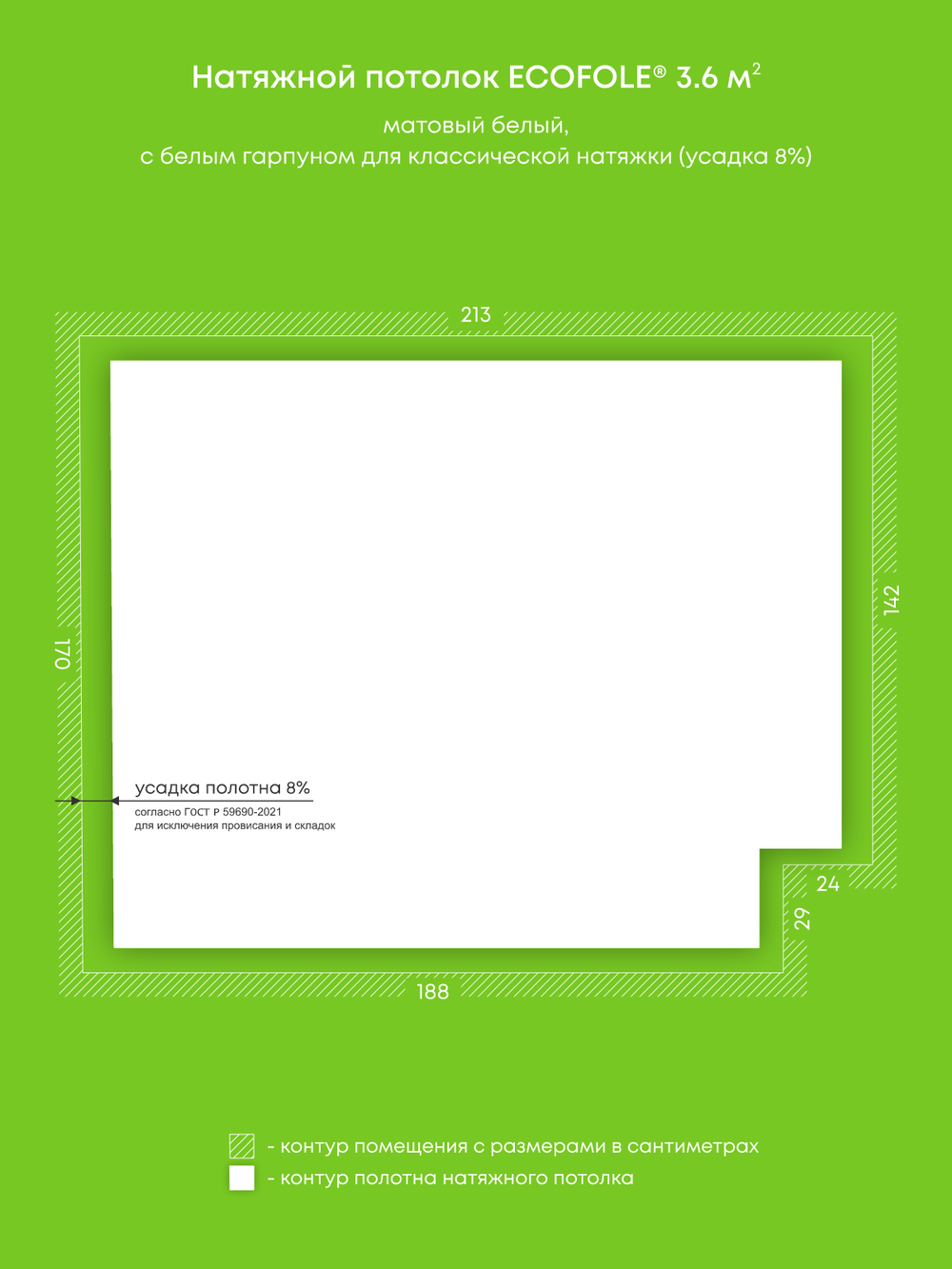 Матовый натяжной потолок 3.6 м2