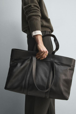 ZARA КОЖАНАЯ СУМКА-ШОПЕР - LIMITED EDITION, ЧЕРНЫЙ