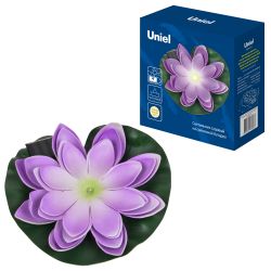USL-S-828-PT060 PURPLE WATERLILY Садовый светильник на солнечной батарее Фиолетовая кувшинка. Плавающий. 1 светодиода. Теплый белый свет. 1xААA Ni-Mh аккумулятор в-к. IP44. TM Uniel