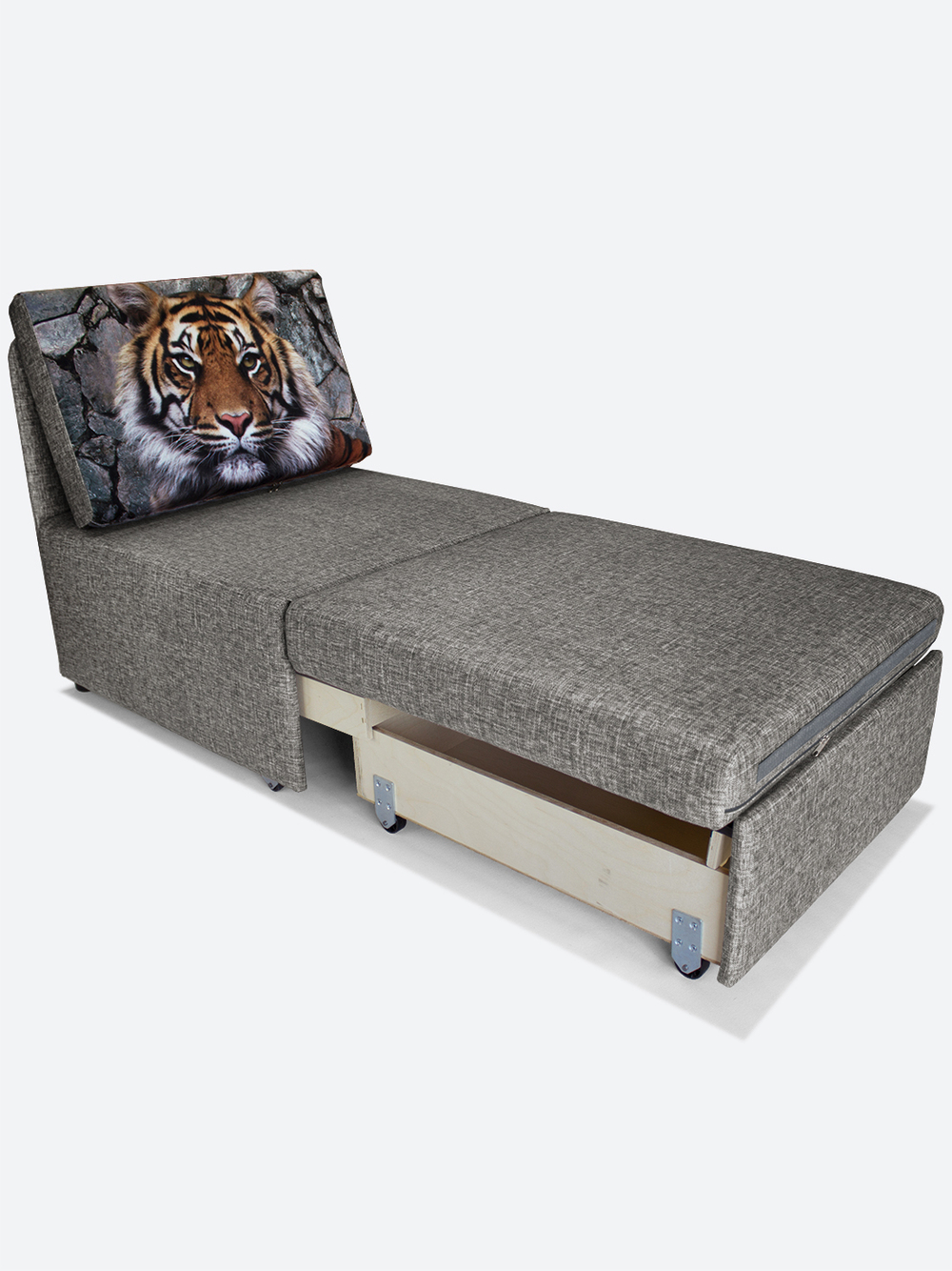 Кресло-кровать "Миник" Rich Quarz (серый), купон "Тигр"