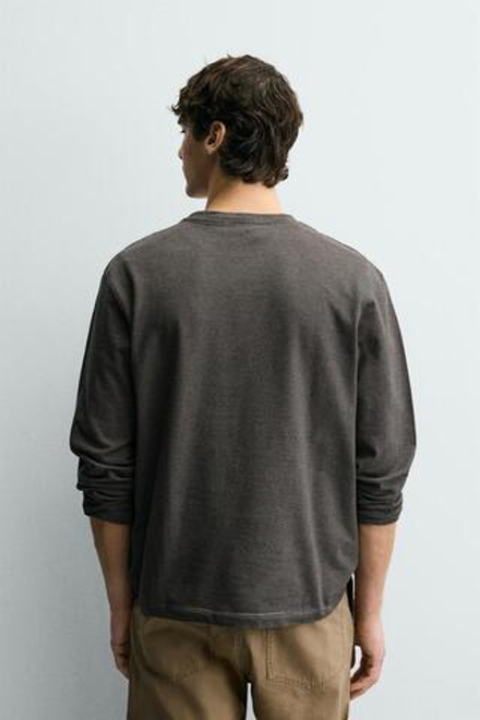 ZARA ФУТБОЛКА В ПОЛОСКУ С ДЛИННЫМИ РУКАВАМИ, ТЕМНО-КОРИЧНЕВЫЙ