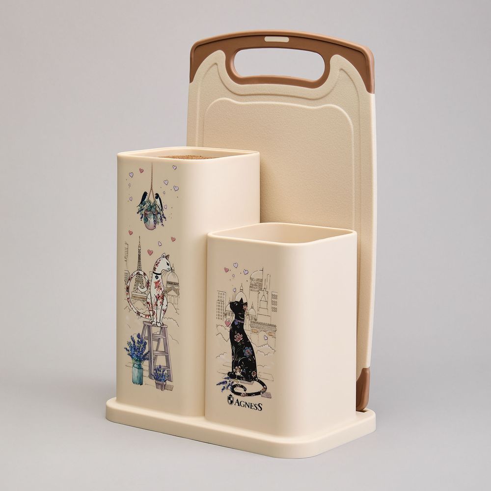 НАБОР AGNESS ИЗ ПОДСТАВКИ И ДОСКИ, СЕРИЯ "LAVENDER CATS"