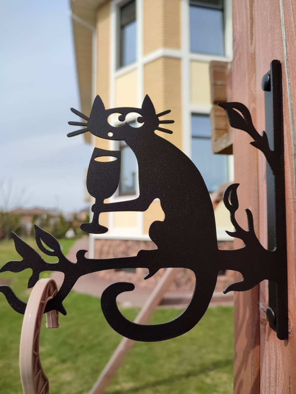 Кашпо подвесное Кот с бокалом, кронштейн для подвесного кашпо, держатель для цветов