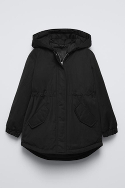 ZARA ПАРКА С ИСКУССТВЕННЫМ МЕХОМ НА КАПЮШОНЕ, ЧЕРНЫЙ