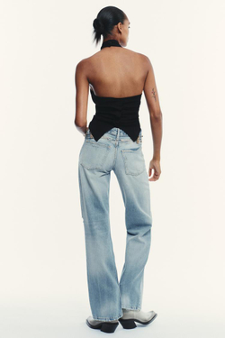 ZARA ТОП ХАЛТЕР С ТЕКСТУРНЫМИ СБОРКАМИ, ЧЕРНЫЙ