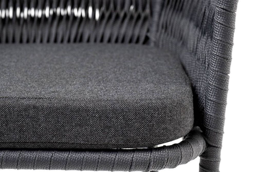 "Бордо" стул барный плетеный из роупа (колос), каркас из стали серый (RAL7022) муар, роуп серый 15мм, ткань темно-серая 027