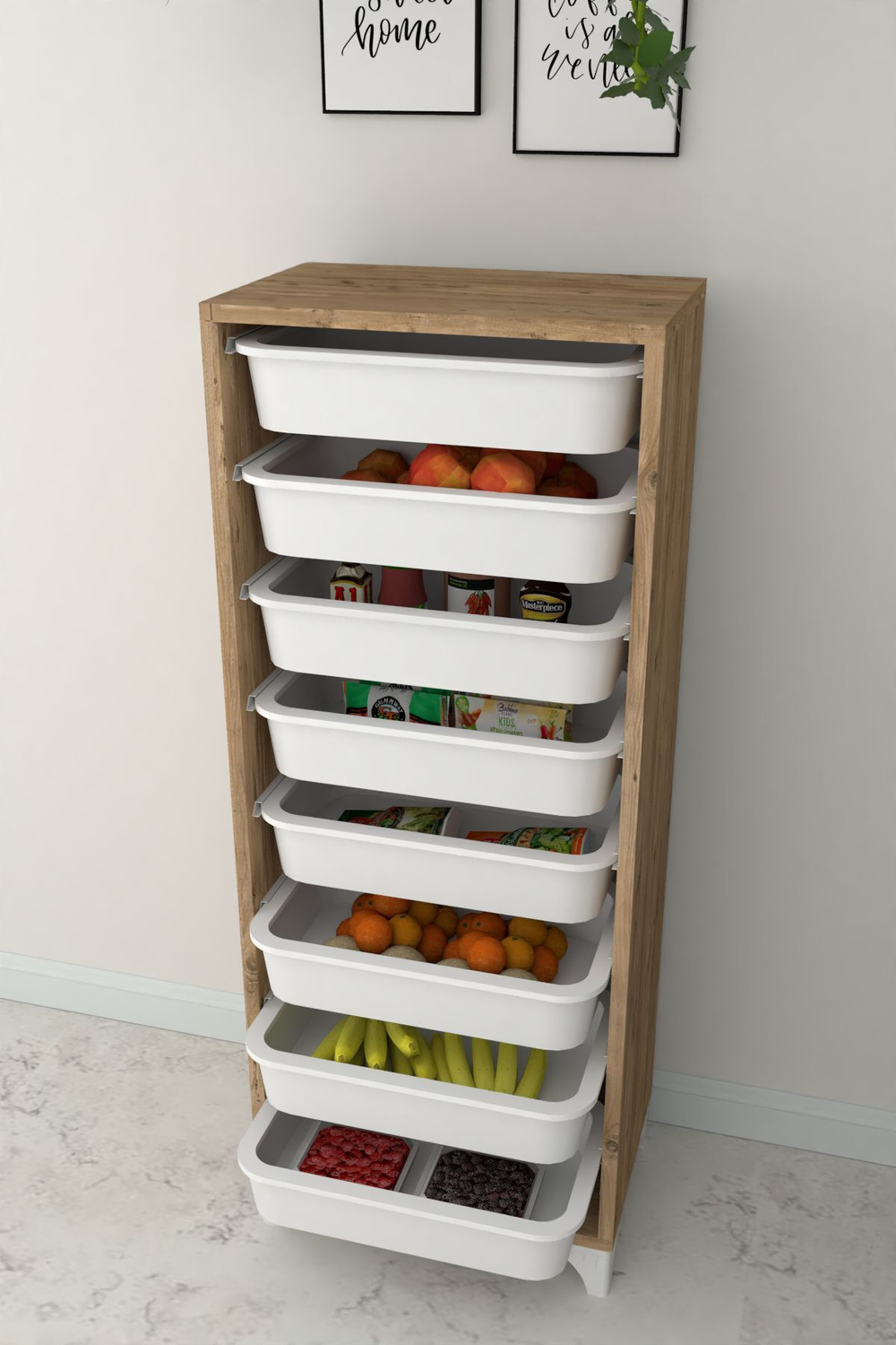 Стеллаж DORA с 8 выдвижными ящиками - дуб