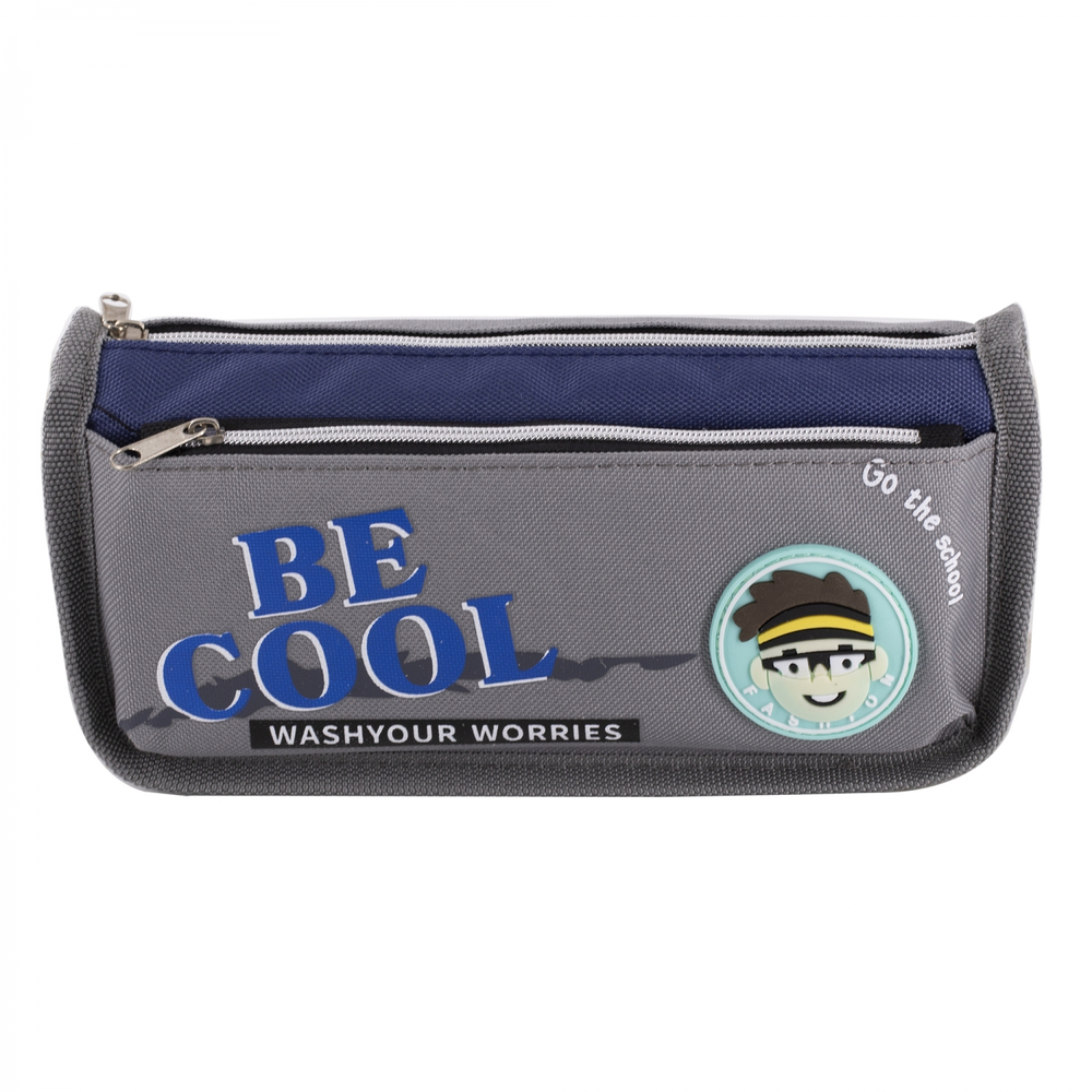 Пенал - косметичка Alingar, ПВХ, молния, боковой карман, 190 х 80 х 35 мм, "BE COOL", микс (голубой, синий, серый), европодвес