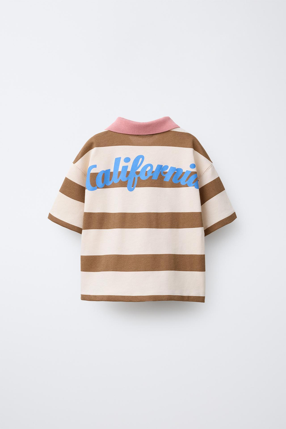 ZARA ПОЛО В ПОЛОСКУ, КОРИЧНЕВЫЙ/ЭКРЮ