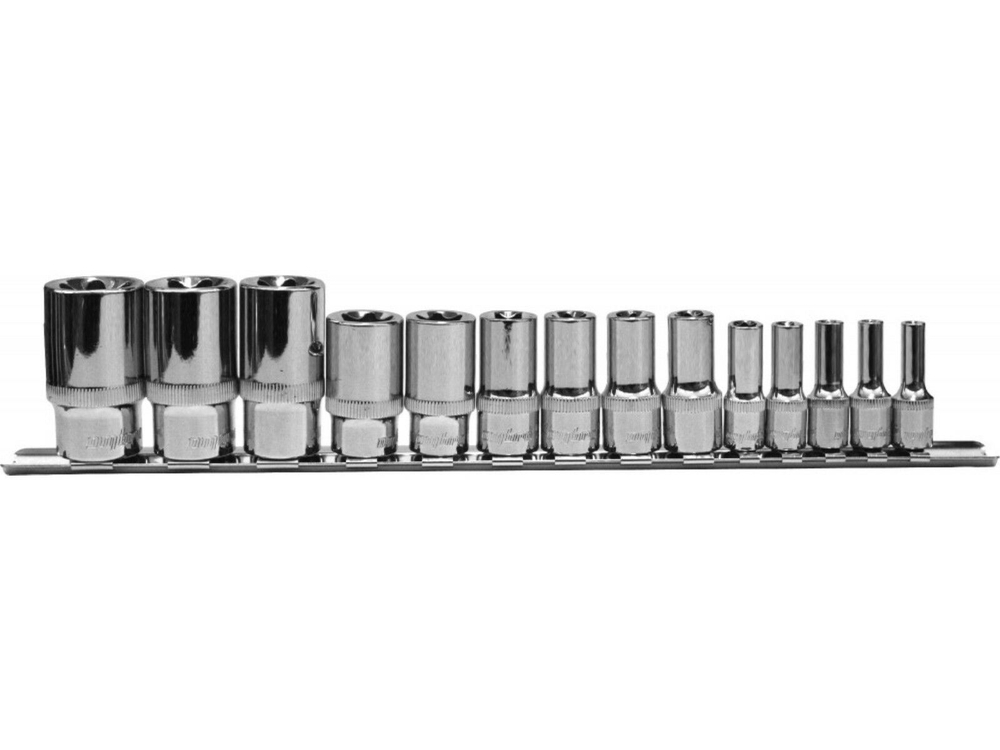 910714 Набор головок торцевых глубоких 1/4", 3/8", 1/2"DR на держателе, внешний TORX®, E4-E24, 14 предметов