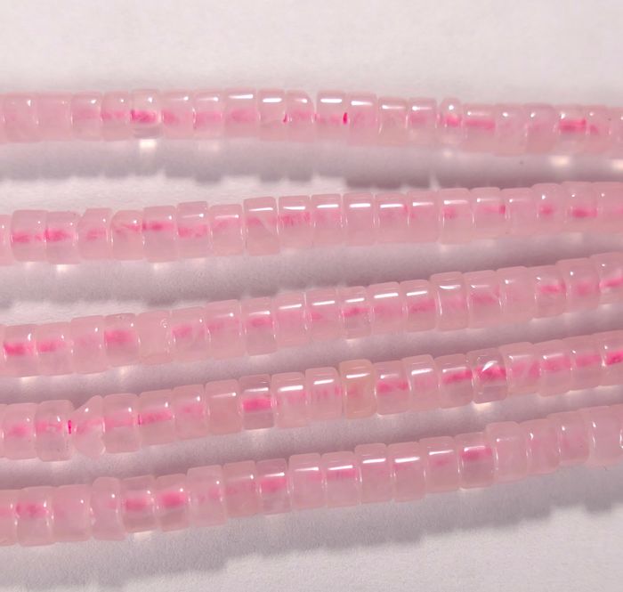 Нить бусин из кварца розового, фигурные, 2x4 мм (рондель, гладкая)