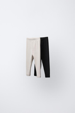 ZARA НАБОР ИЗ ДВУХ ОДНОТОННЫХ ЛЕГИНСОВ, ЧЕРНЫЙ