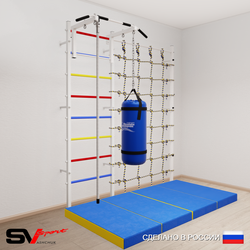 Шведская стенка Sv Sport 50950 (Турник стандарт/Канат/Цепь/Мешок 15кг/Мат 2м/Канатный лаз)