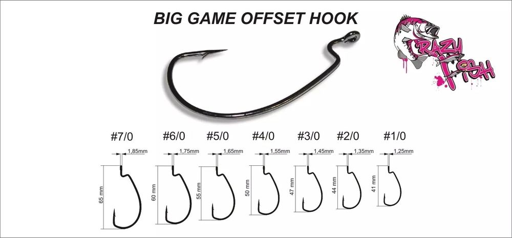 Офсетный крючок Crazy Fish Big Game Offset Hook №1/0 8 шт